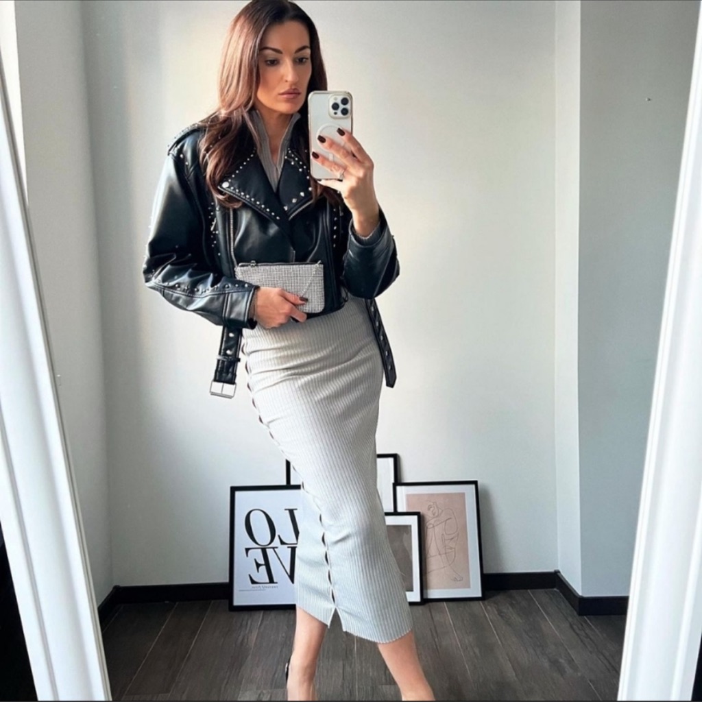 Zara Woman Nwt Fw22 Black Studded Faux Leather Biker Jacket